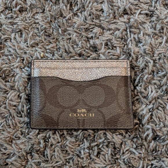 Coach Card Case Signature Canvas Khaki/Saddle F63279 - Picture 1 of 2
